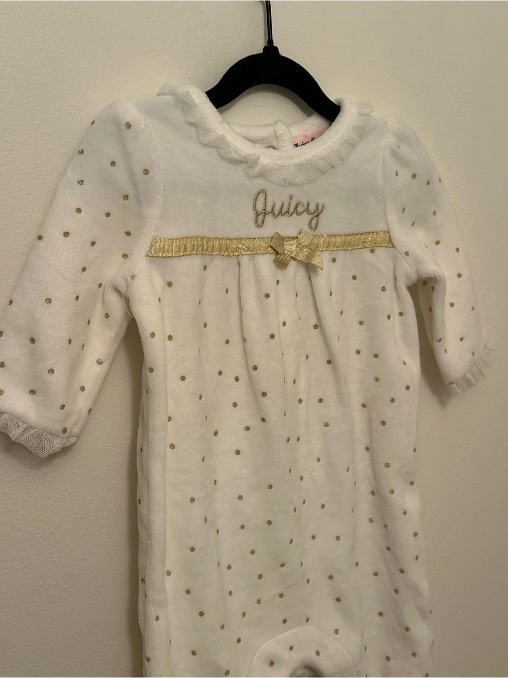 Juicy Couture Baby Gold Sparkle Tulle Velour Onesie
